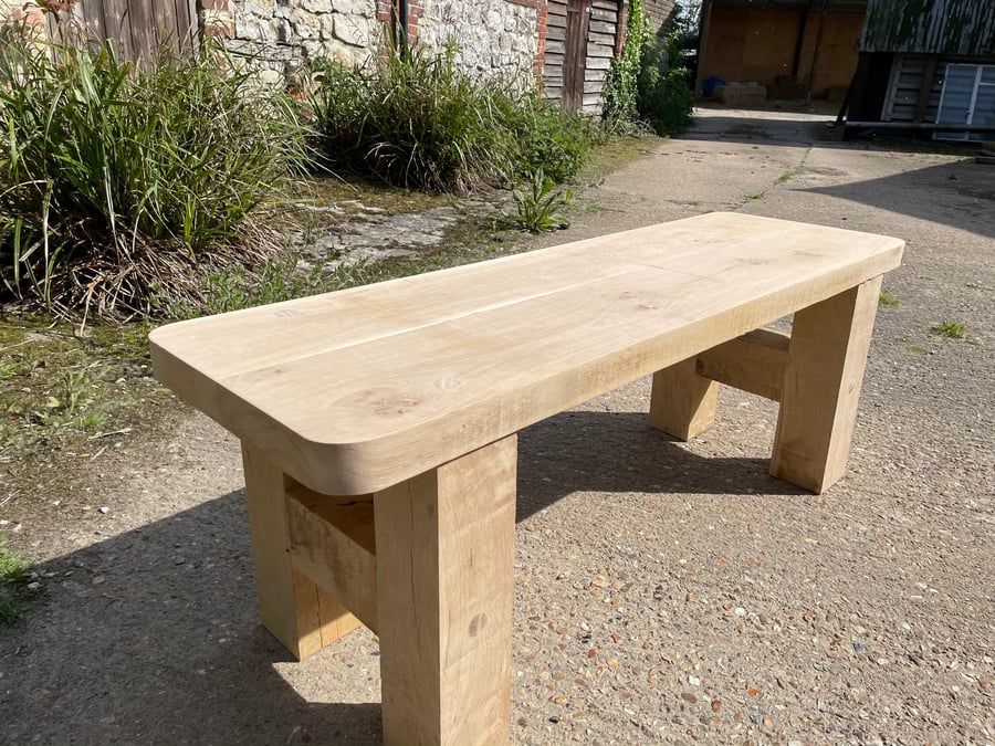 Chunky Oak Outdoor Patio Garden Bench (hallway or dining room)