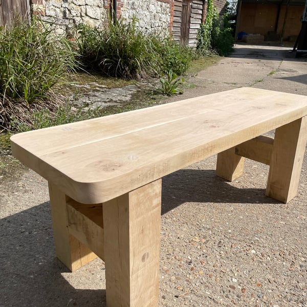 Chunky Oak Outdoor Patio Garden Bench (hallway or dining room)