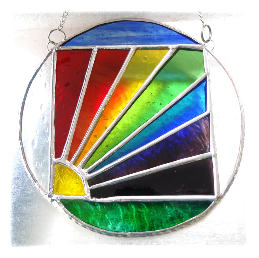 Rainbow Weather Suncatcher Stained Glass Handmade Ring 008