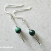 Genuine Dark Green Malachite Earrings With Sterling Silver Tubes