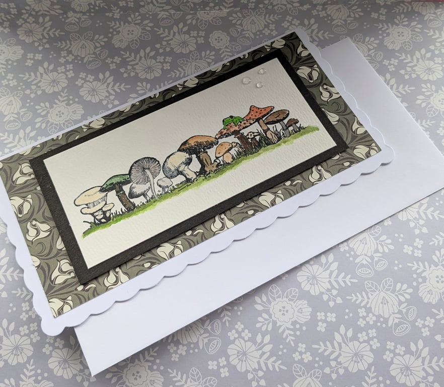 Hand painted toadstool birthday card. 
