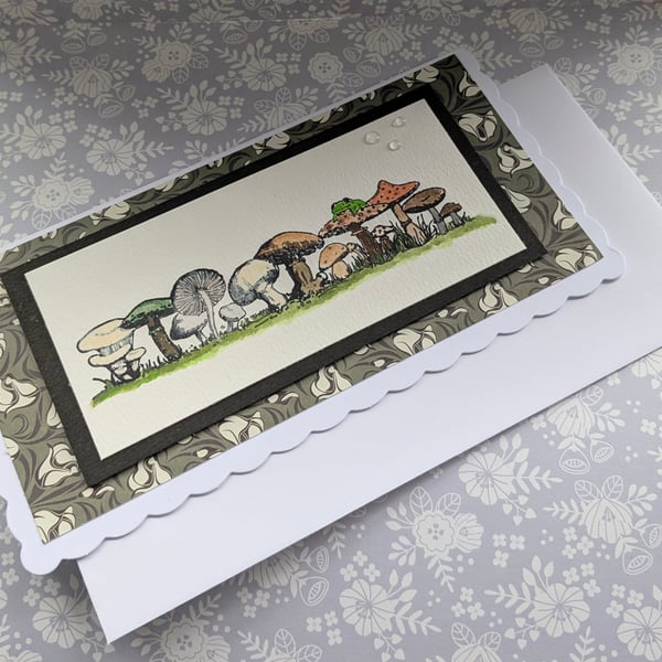 Hand painted toadstool birthday card. 
