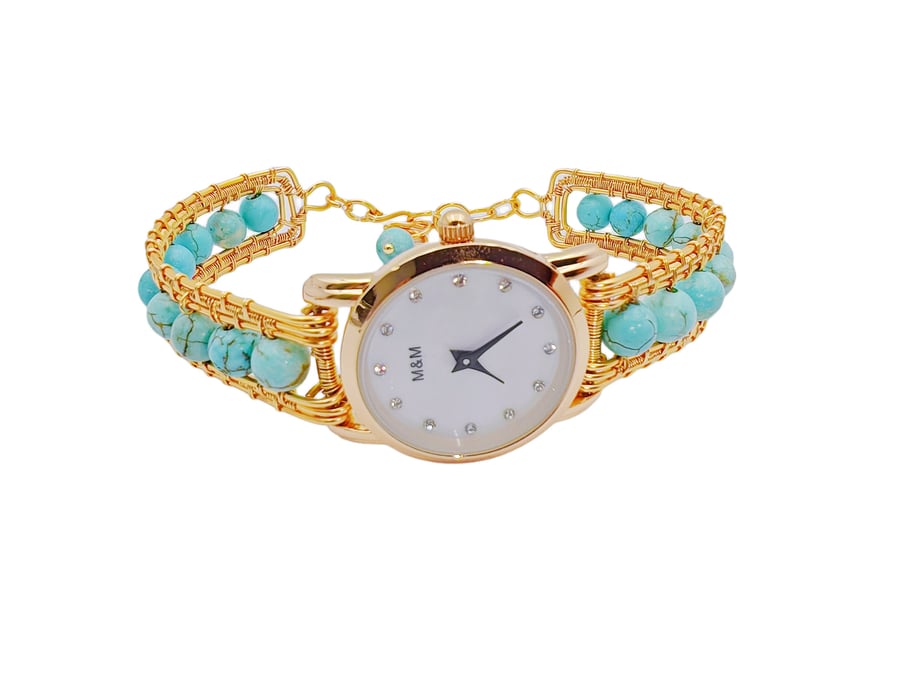 Unique gift for Women Turquoise Bracelet Watch Beaded Wrist Watch Handmade Perso