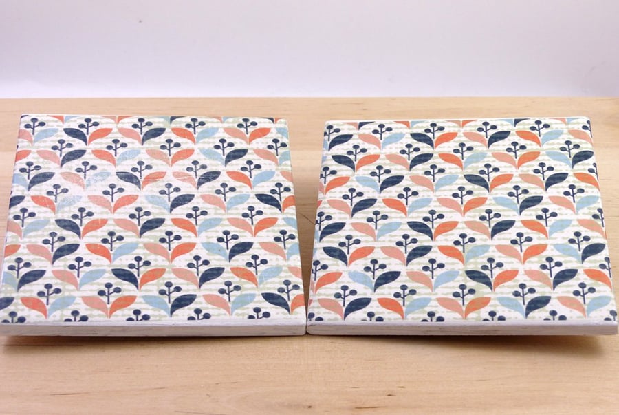 Perfectly Imperfect - Ceramic Blue & Beige Coasters