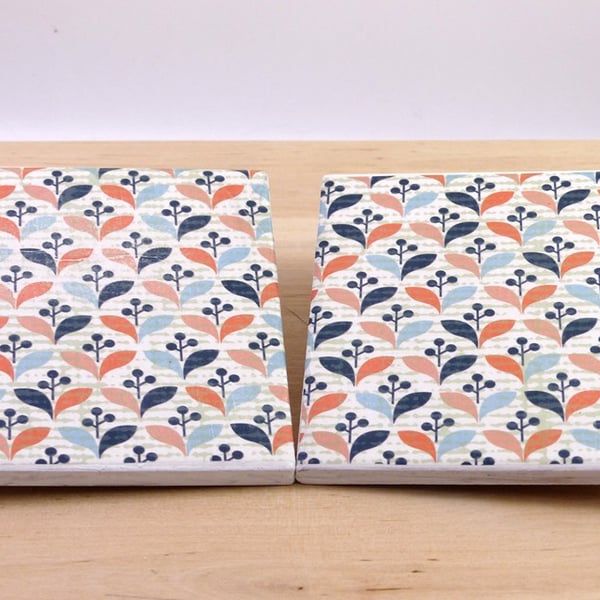 Perfectly Imperfect - Ceramic Blue & Beige Coasters