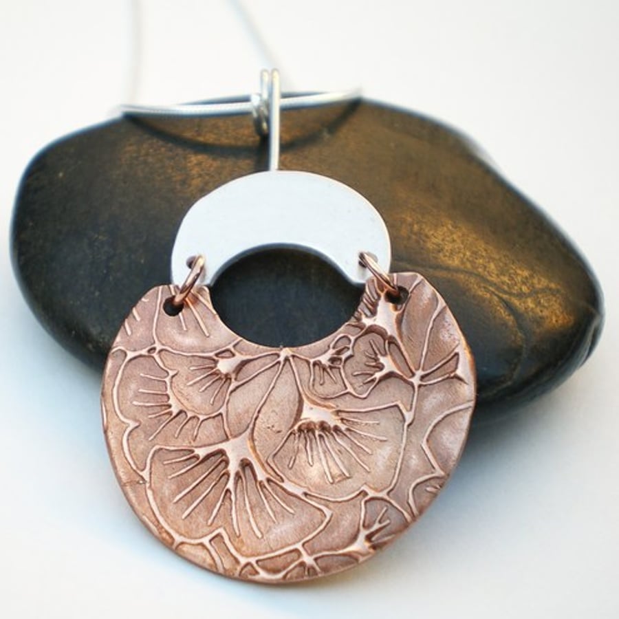 Gingko Leaf Copper and Silver Pendant