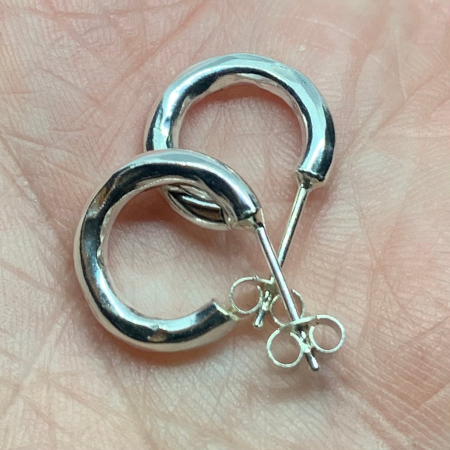 Handmade Sterling Silver Huggy Earrings Hoop Studs Small Silver Hoops