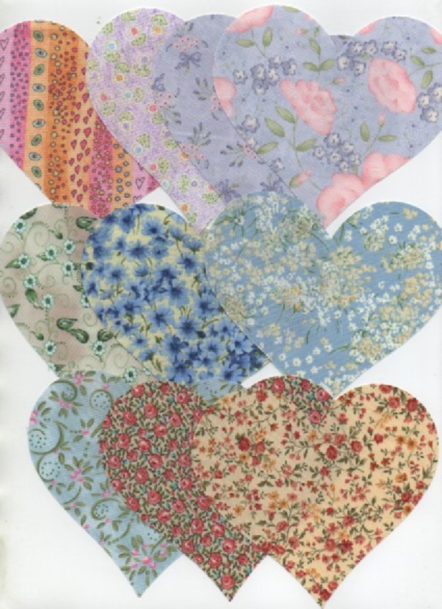 ChrissieCraft 10 assorted quality cotton die-cut 4.5" hearts for APPLIQUE