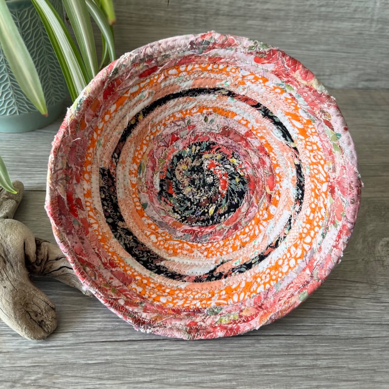 Summer Pastels Coiled Stitched Fabric Storage Bowl 