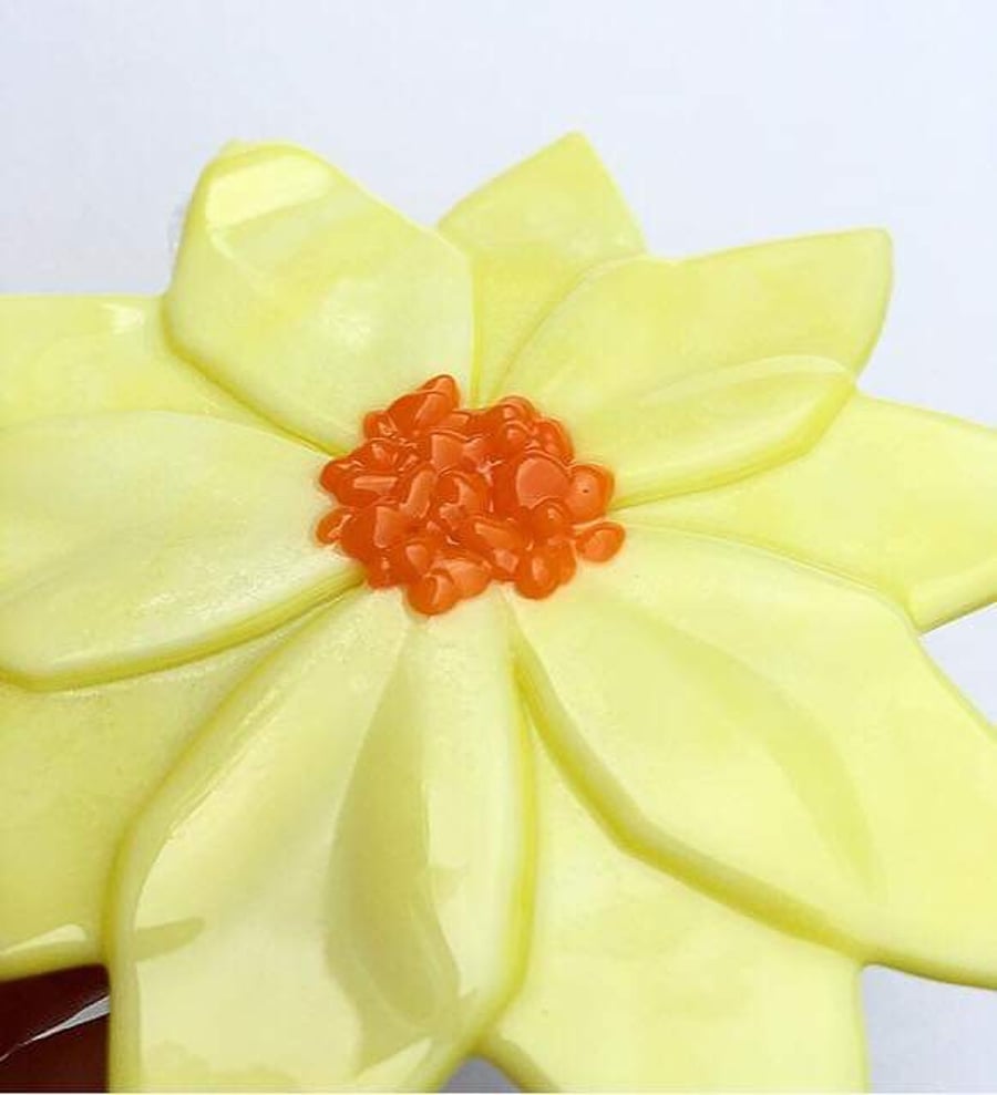Glass Flower Suncatcher Decoration, Yellow and Orange Fused Glass Art
