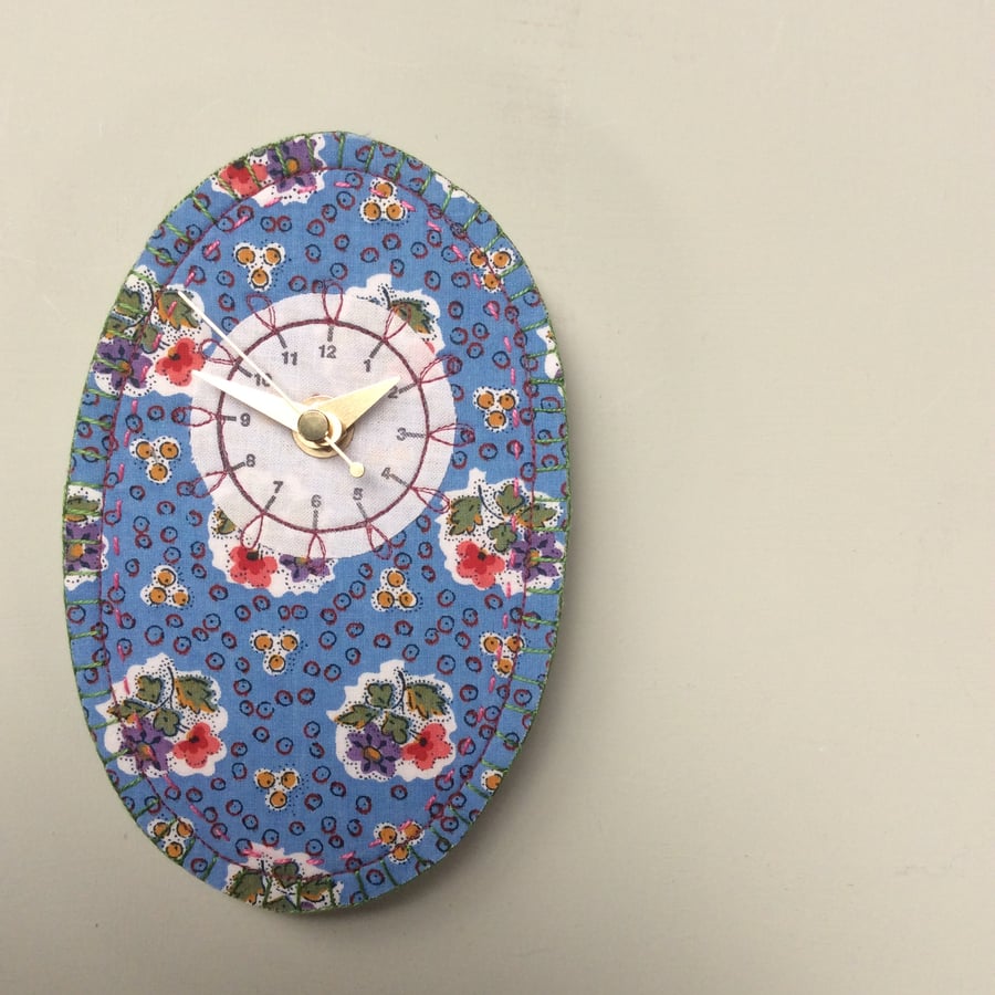 French fabric clock- blue portrait 