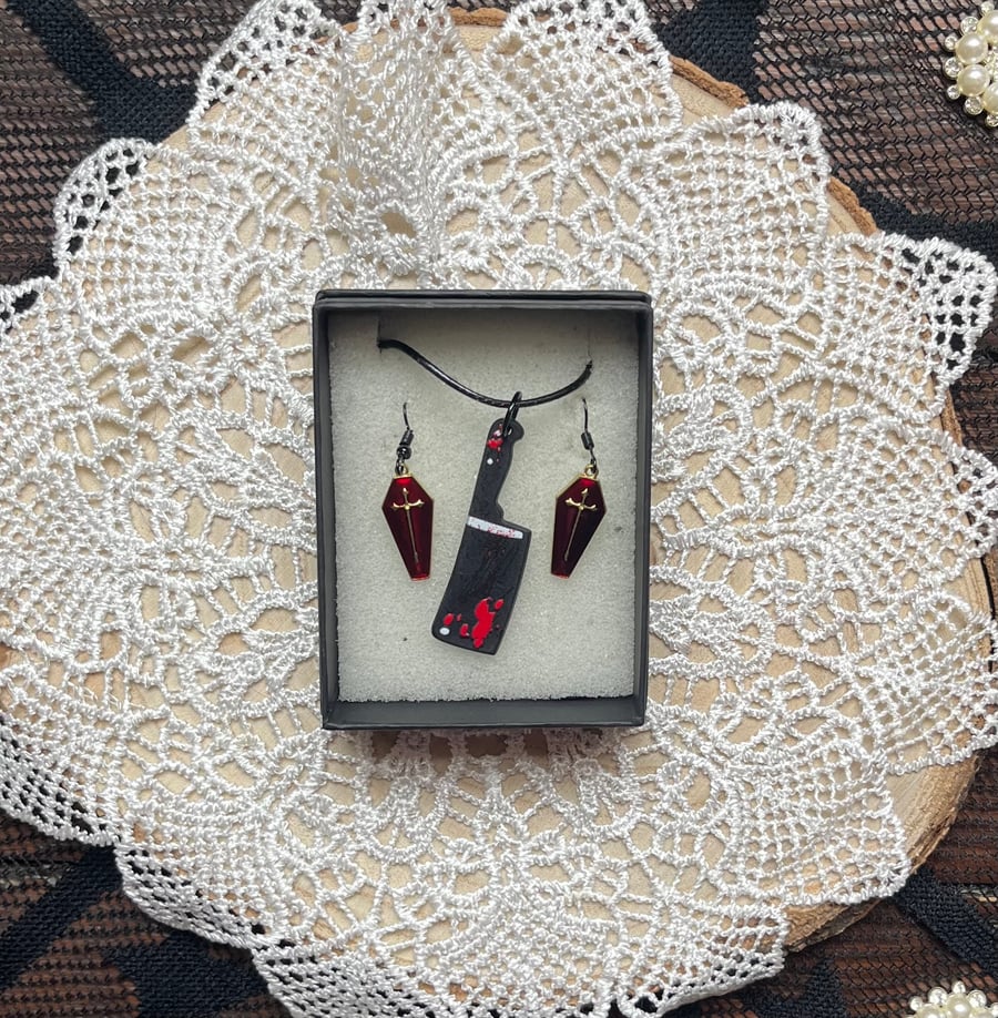 Gothic Horror necklace and earring set