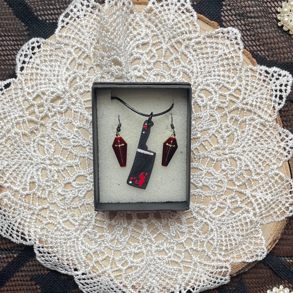 Gothic Horror necklace and earring set
