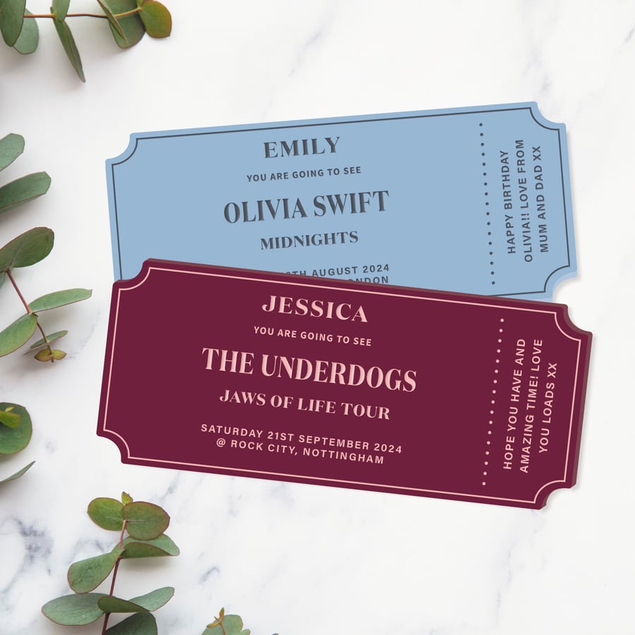 Concert Ticket: Personalised Acrylic Concert Ticket Memento, Keepsake Gift