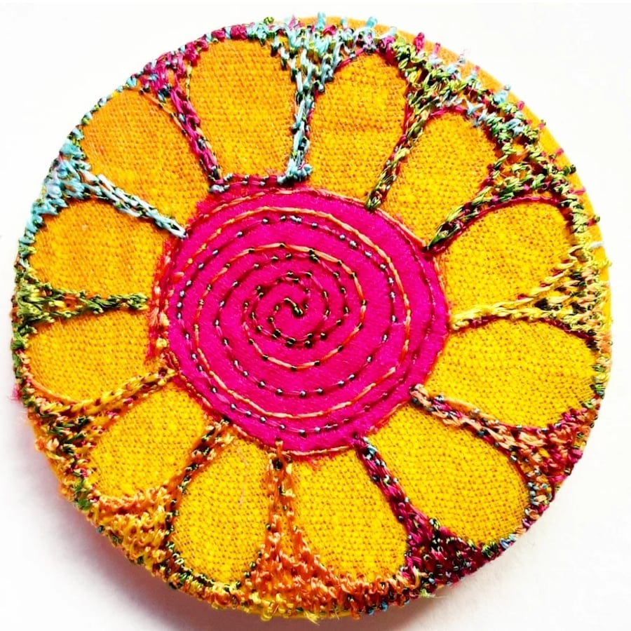 45mm Multicoloured Flower Textile Badge 
