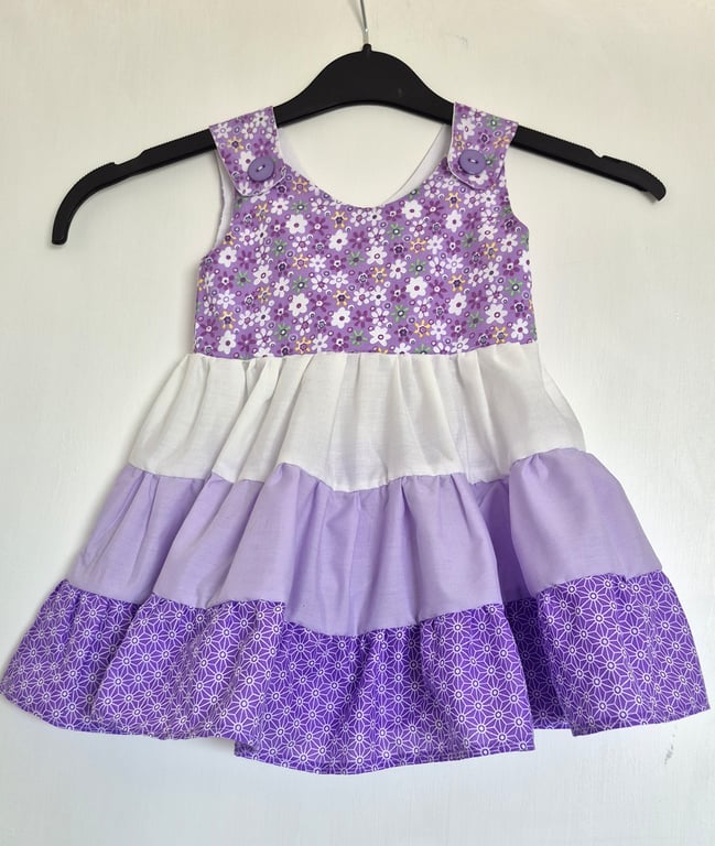 Purple colours toddlers cotton tiered sundress - size 1 to 2 years