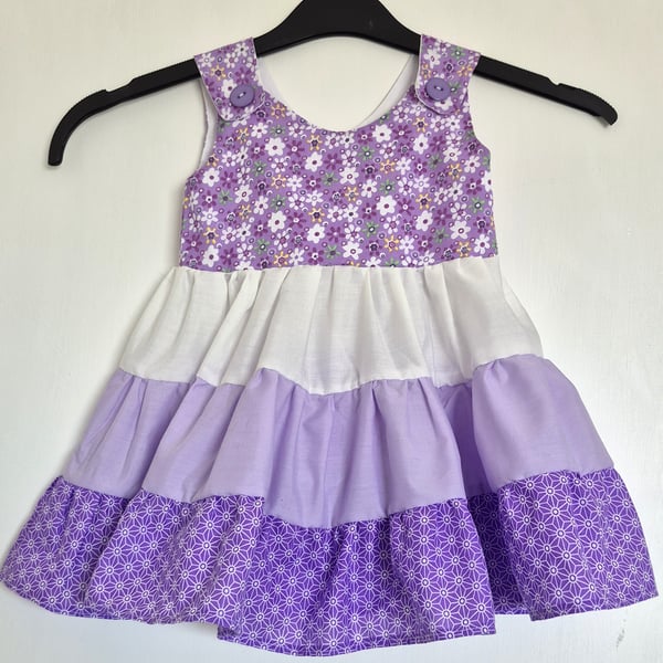 Purple colours toddlers cotton tiered sundress - size 1 to 2 years
