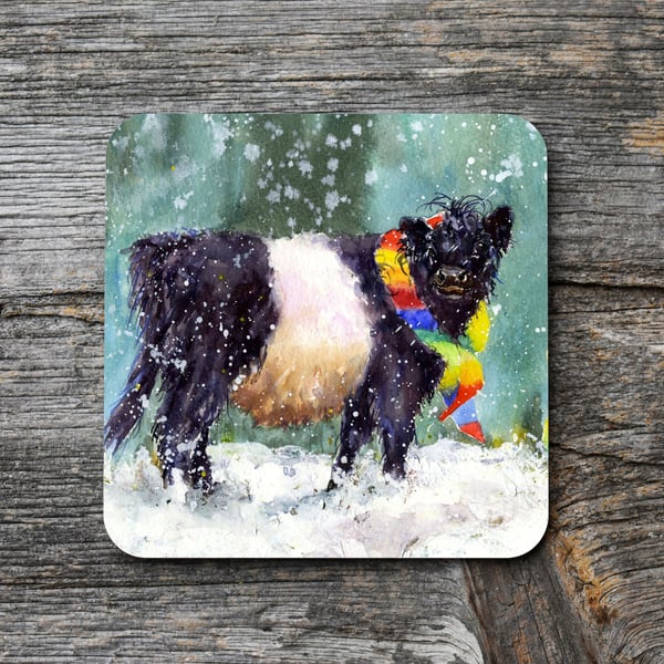Belted Galloway cow coaster, Scottish Coaster Gift for a Farmer.