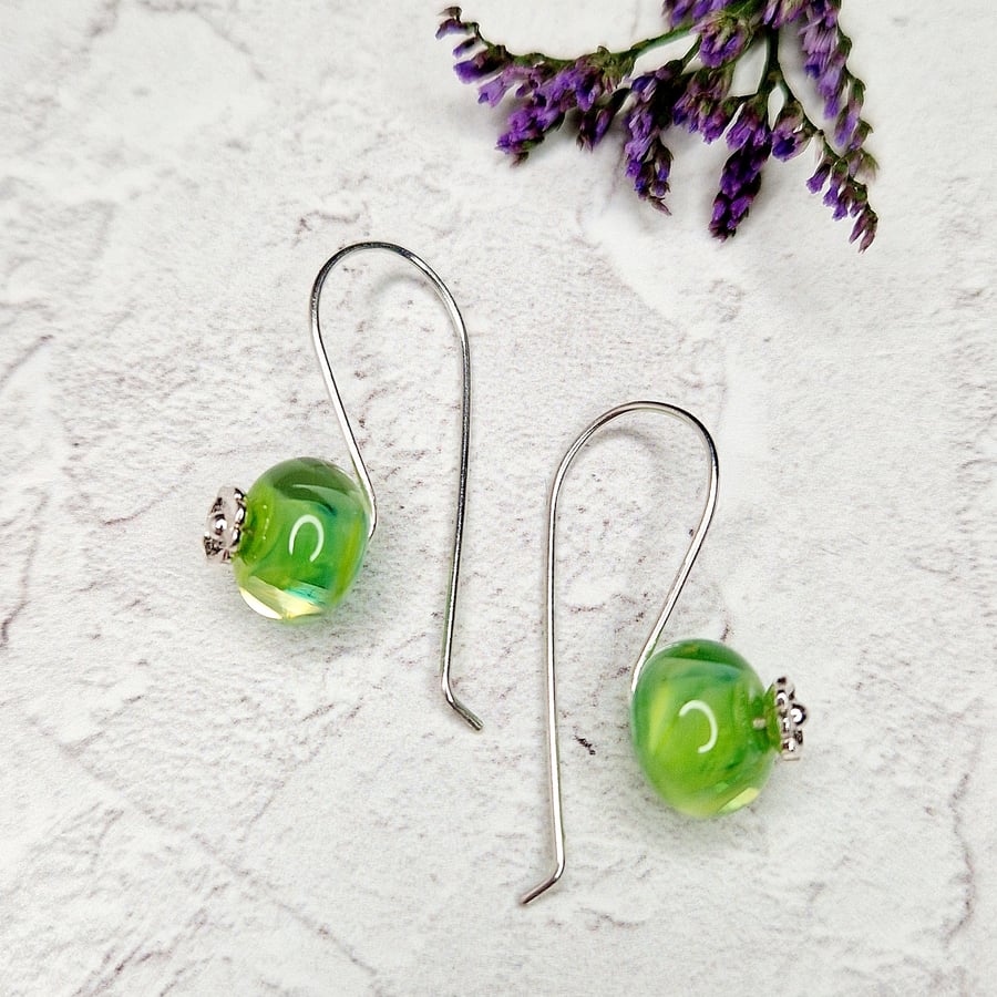 Lime Lampwork Bead Earrings