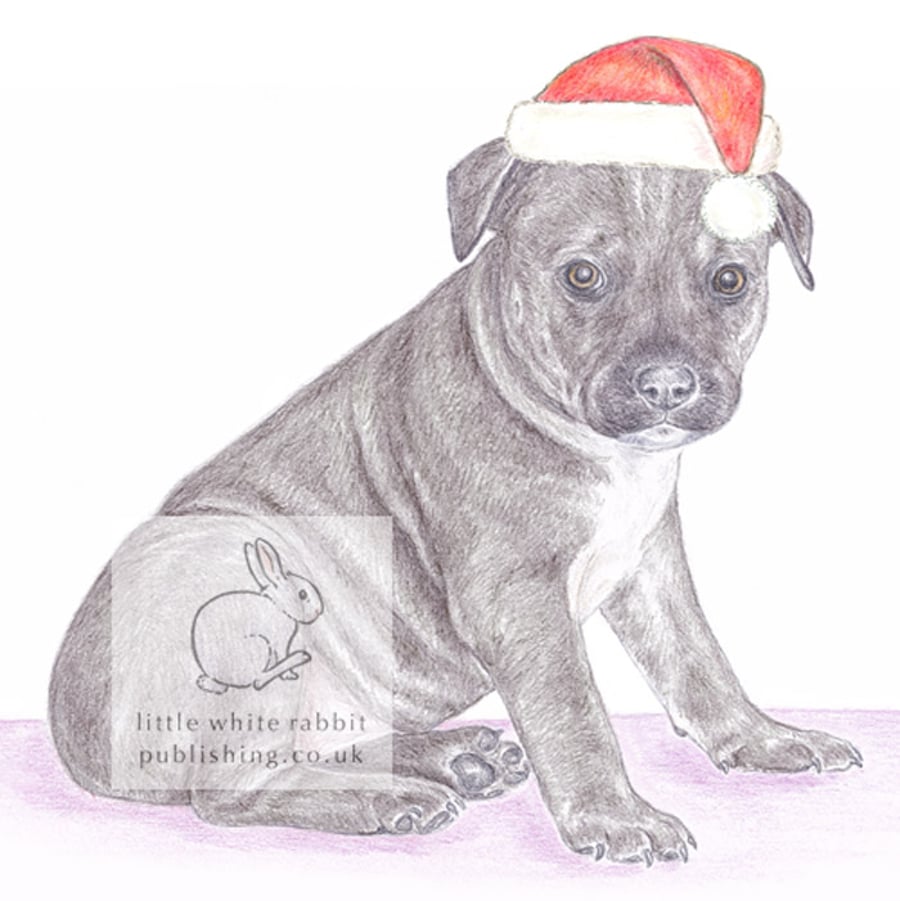 Max the Staffy - Christmas Hat Card