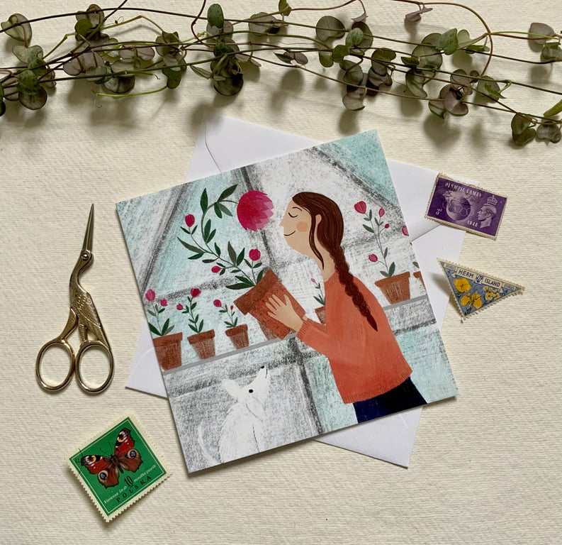 In the Greenhouse, blank greetings card