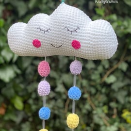 Handmade Crochet Cloud Mobile, with Raindrops