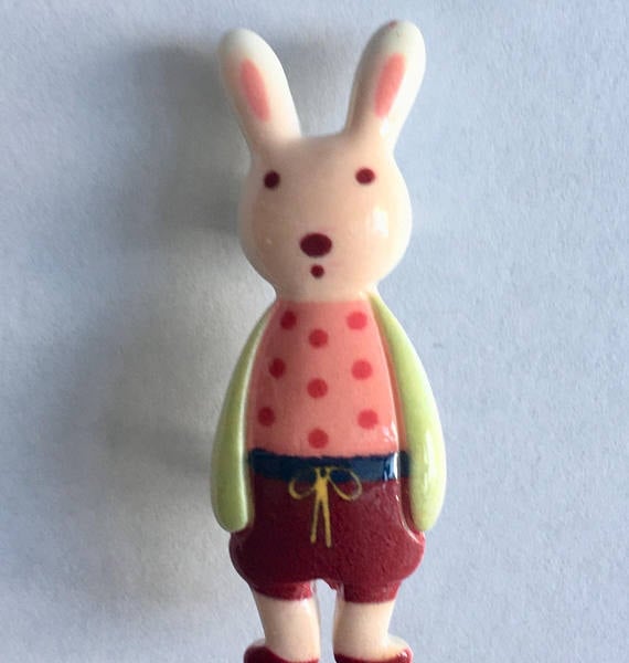 Resin Bunny Rabbit dressed brooches pastel colours 5 designs