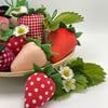 Set of 5 Fabric Strawberries Summer Farmhouse Decor, Bowl Fillers Kitchen Table