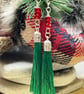 Colourful Christmas statement tassel earrings in deep red and green