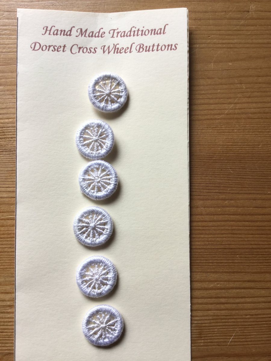 Set of 6, 15 mm, Traditional  Dorset Cross Wheel Buttons, White D7