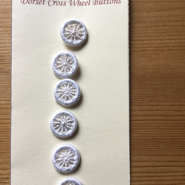 Set of 6, 15 mm, Traditional  Dorset Cross Wheel Buttons, White D7