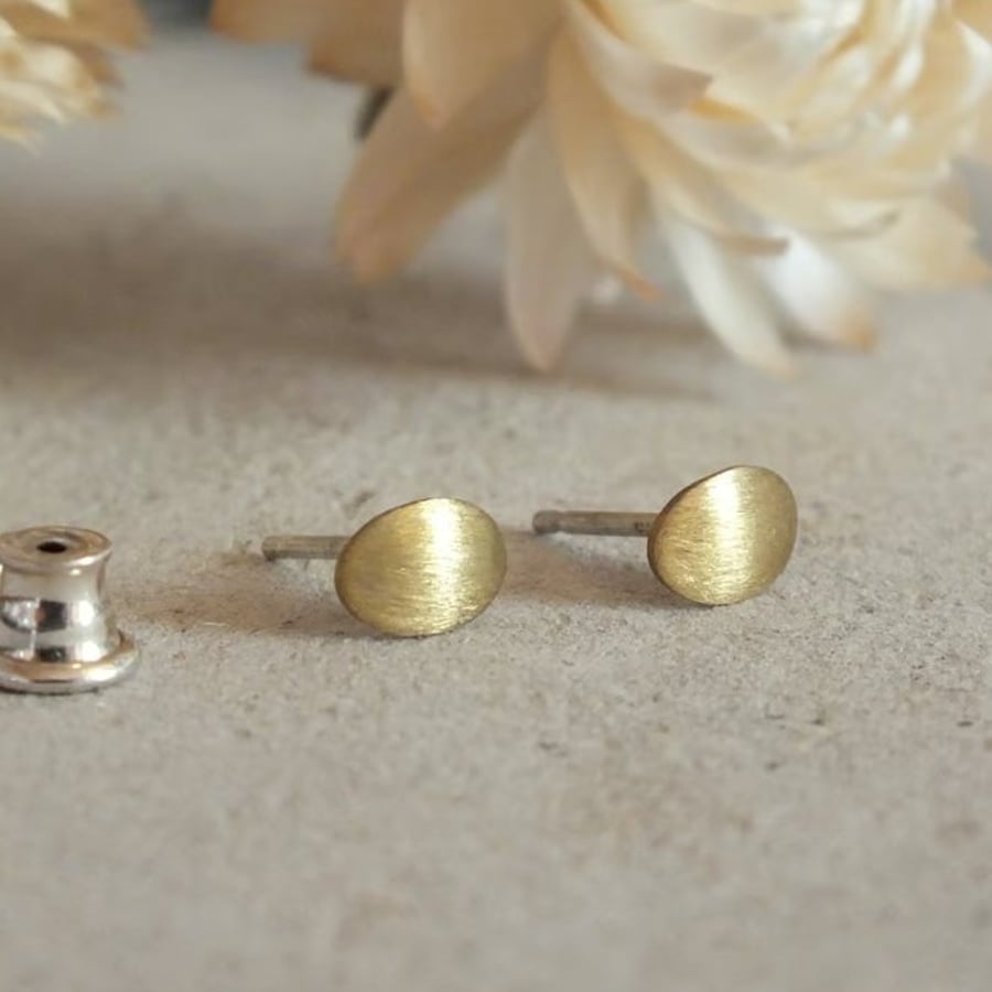 Everyday small brass stud earrings – brushed brass and silver studs