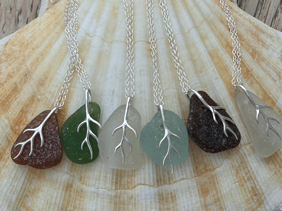 Seaglass  coral necklace 