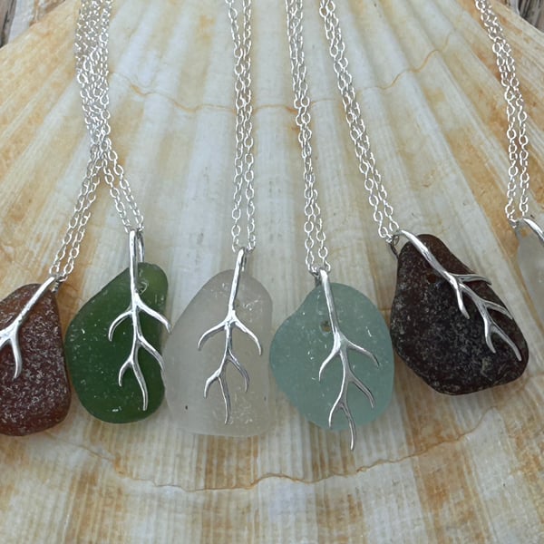 Seaglass  coral necklace 