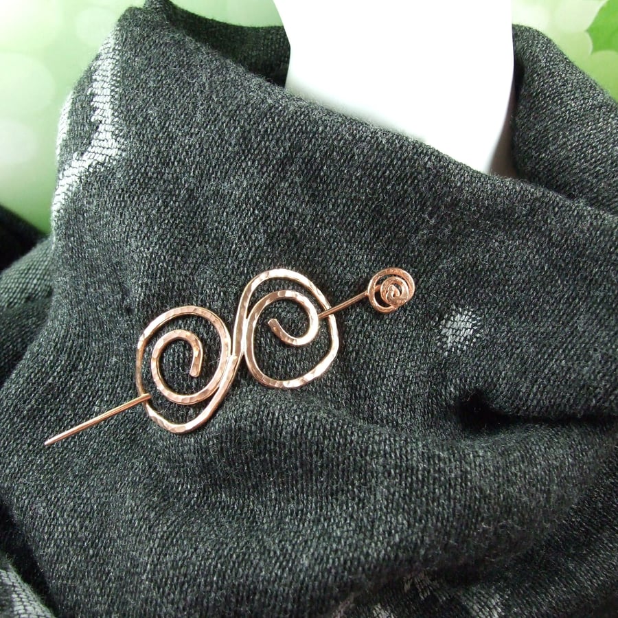 Shawl Pin, Copper Spiral for Scarf, Shawl or Wrap
