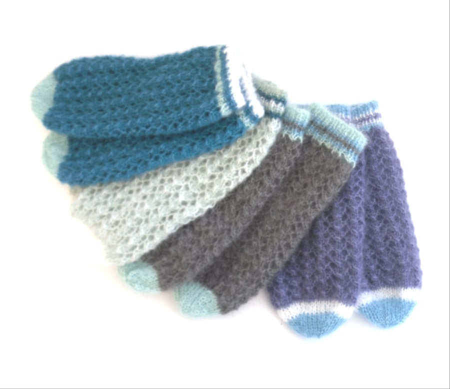 Custom knit kid silk & mohair lace bed socks