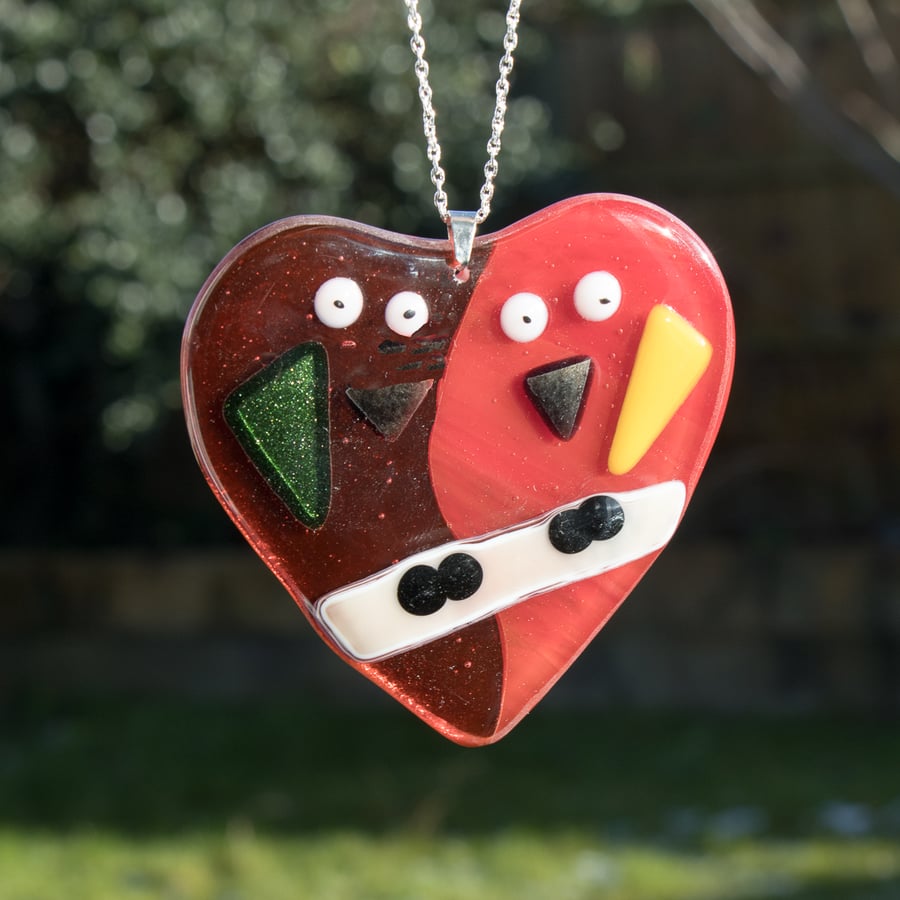 Fused Glass Lovebirds - Orange and Red - 6189