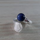 Sterling Silver Upcycled Grecian Spoon Handle Ring with Lapis Lazuli