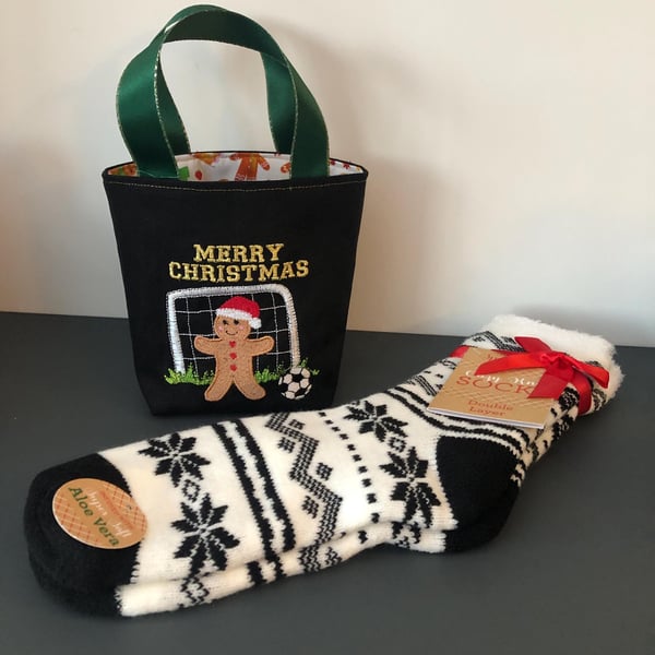 Football Merry Christmas Gift Bag Handmade Includes quality Socks - Coach Christ