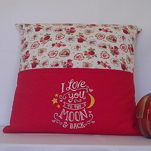 ‘I LOVE YOU’  Embroidered Book Pocket Cushion