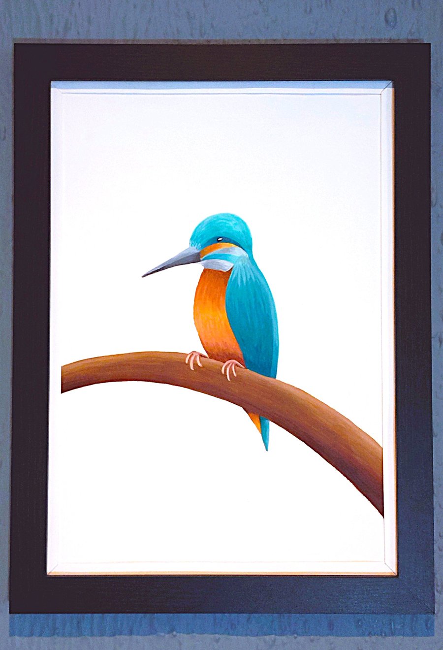 Handmade Unique Framed A3 Print Colourful Kingfisher White Border Wallart Gift