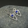 Hammered Sterling Silver Arrowhead Earrings with Royal Blue Glass Faceted Beads
