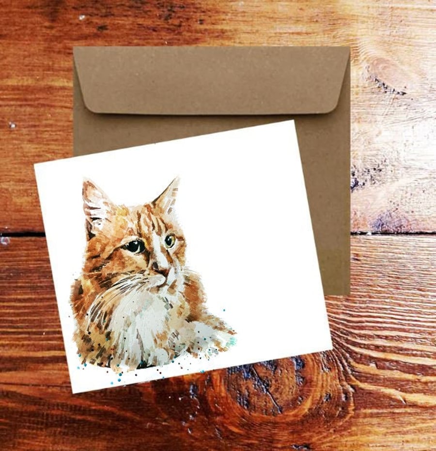 Long haired Ginger Cat Greeting Card . Ginger Cat card,Ginger Cat Greeting card,