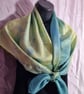 Pure Silk Scarf, Large Square, Blue, Yellow, and Green - Image 2