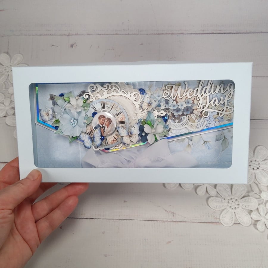 Handmade Wedding Money Wallet Card (127) Elegant Blue Wedding Gift Envelope.
