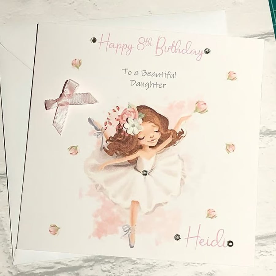 Ballerina Girls Birthday Card For Her Personalised Daughter Granddaughter etc