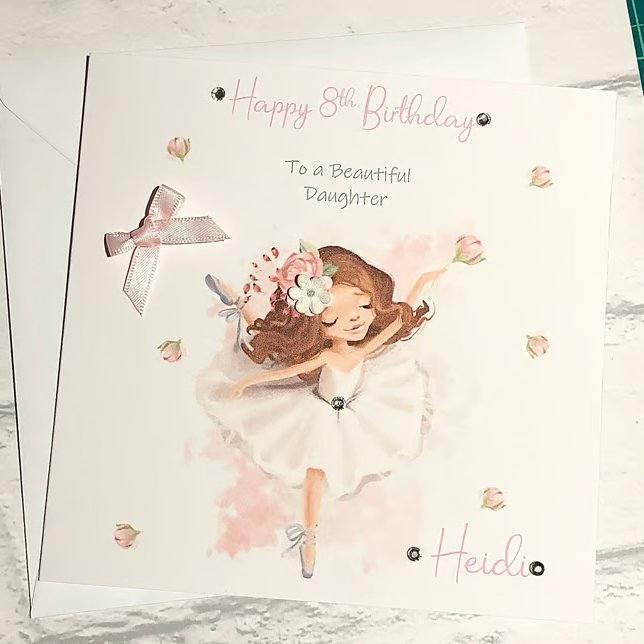 Ballerina Girls Birthday Card For Her Personalised Daughter Granddaughter etc