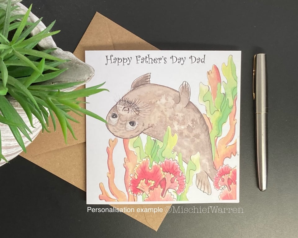 Grey Seal Card; Birthday, blank or personalised art card for any occasion.