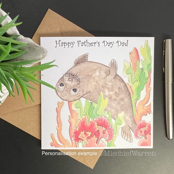 Grey Seal Card; Birthday, blank or personalised art card for any occasion.