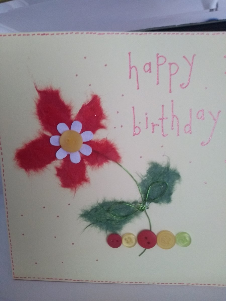 Funky red flower birthday card